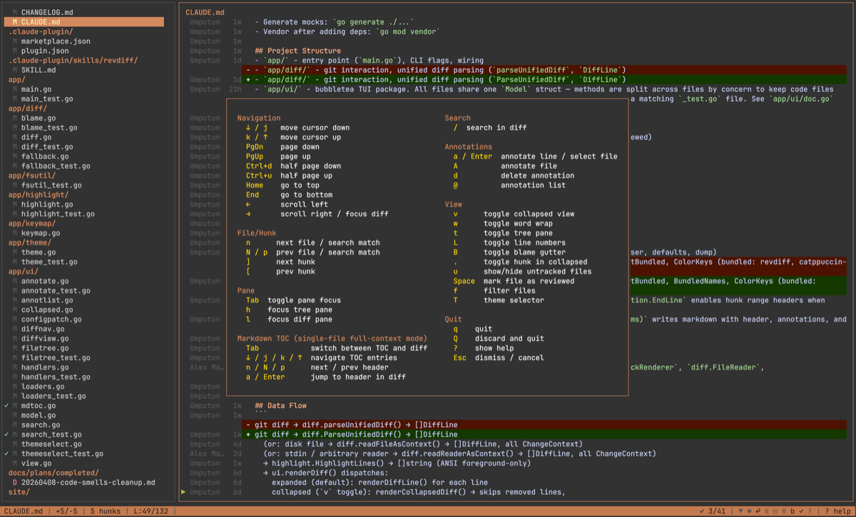 revdiff TUI — help overlay with keybindings